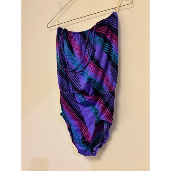 Rose Marie Reid Vintage One Piece Bathing Suit Purple Stripes - Picture 3 of 6